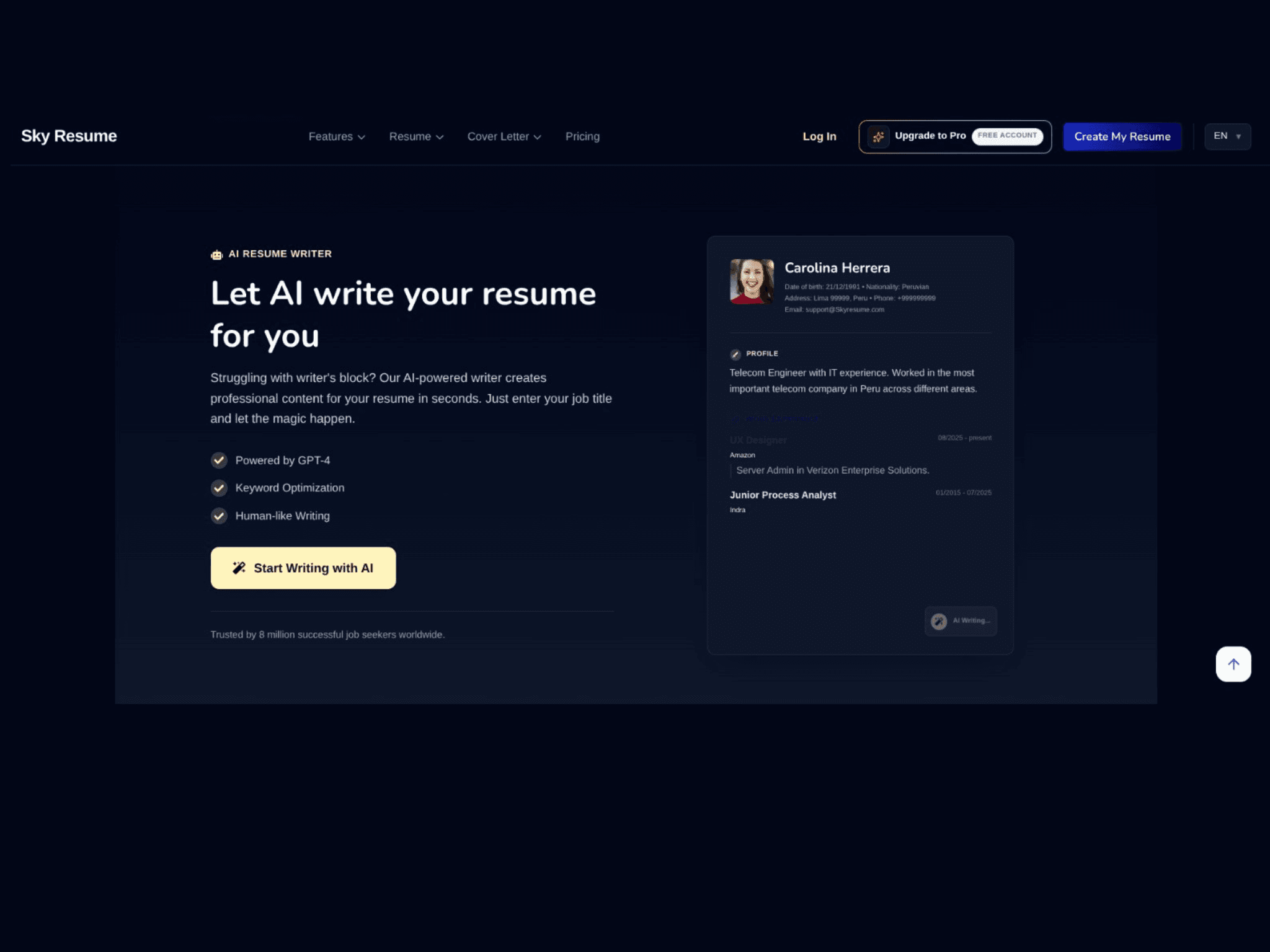 Sky resume screenshot 3