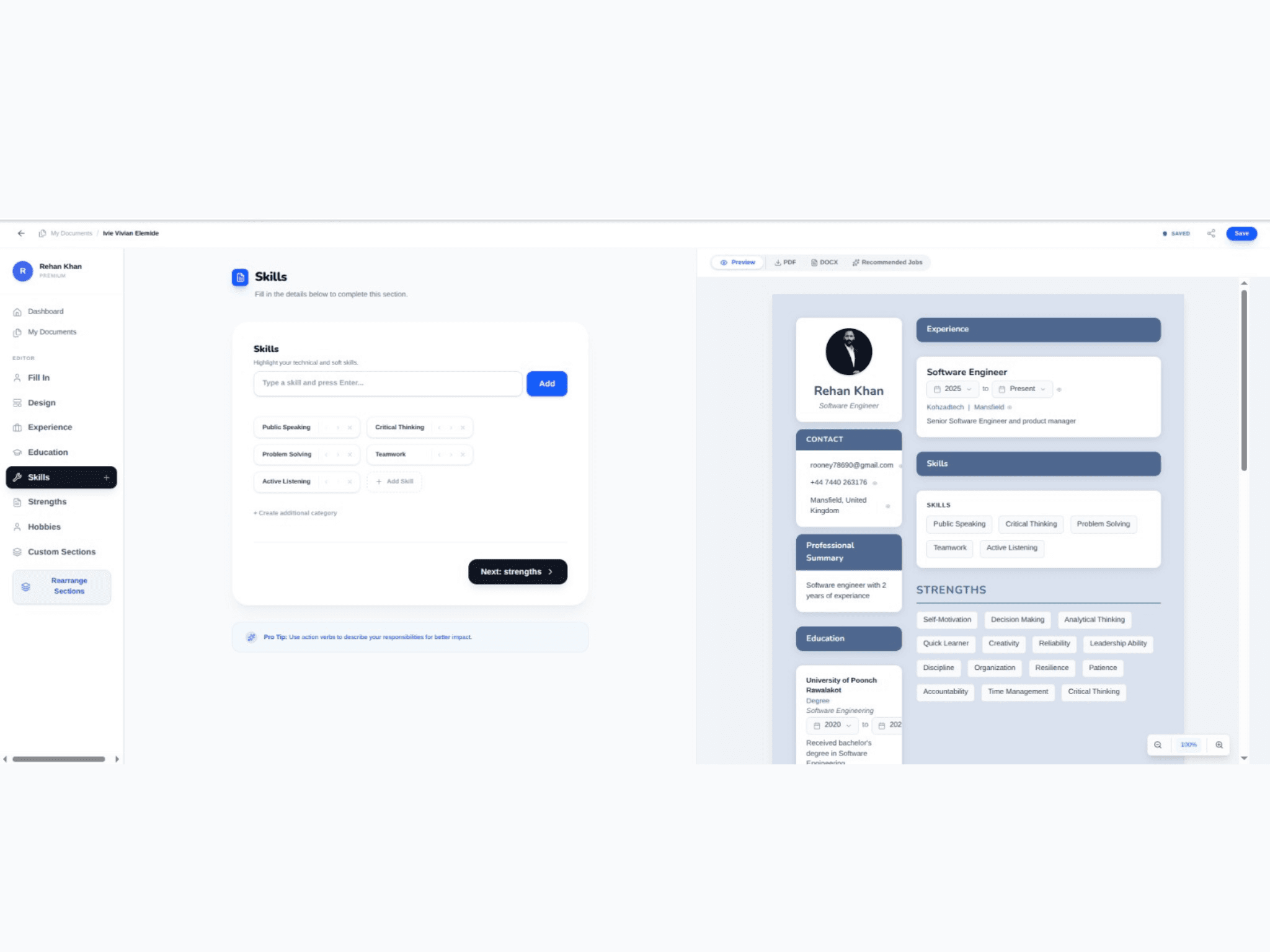 Sky resume screenshot 5